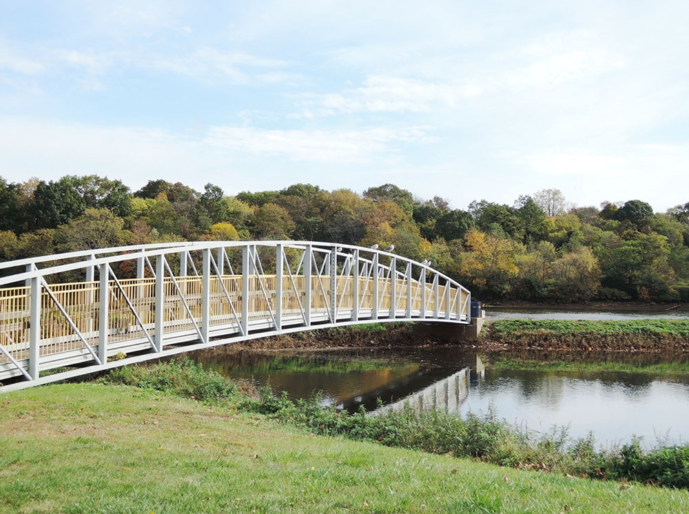 Aluminium bridge spanning a river
