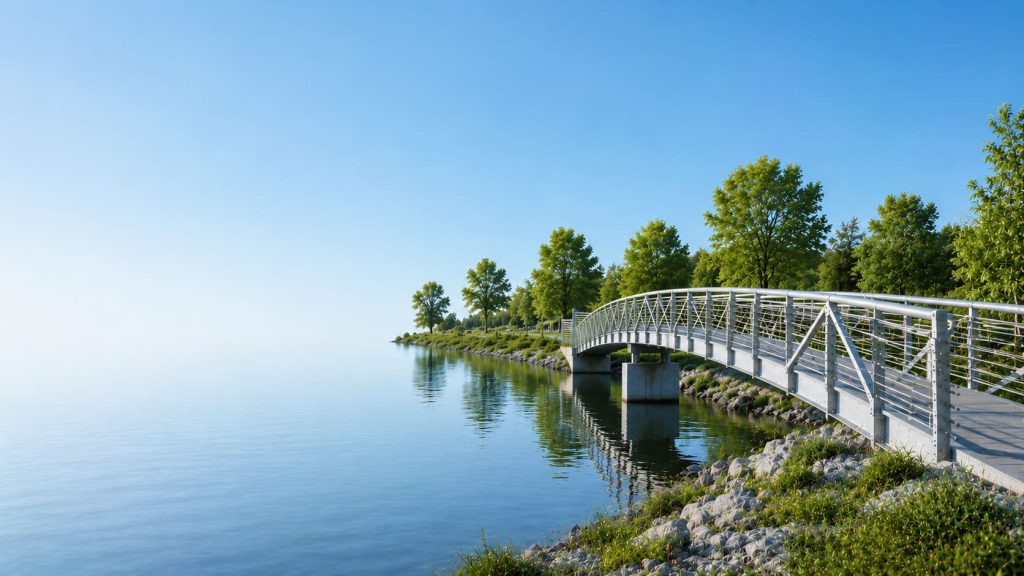 Aluminium pedestrian and cycle bridge crossing water