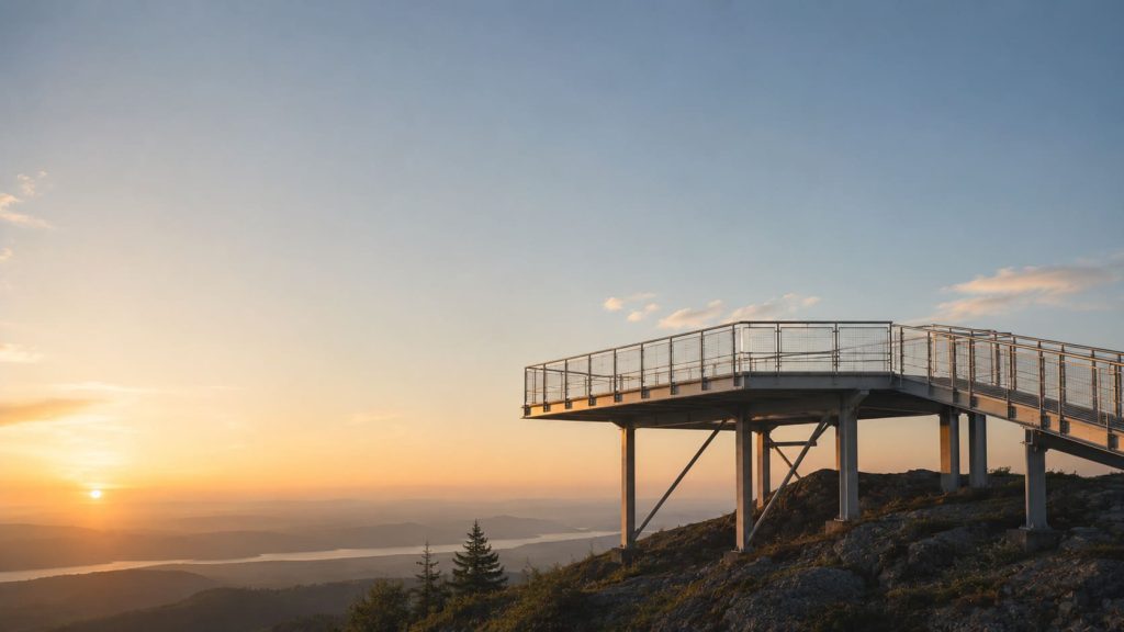 Elevated aluminium viewing platform and walkway on supports