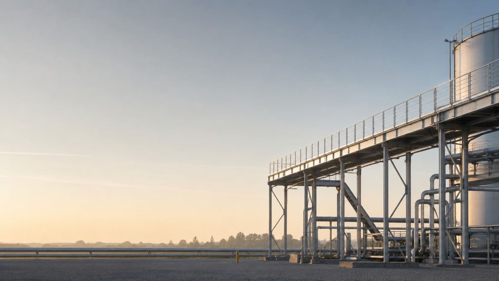 Elevated aluminium industrial walkway on supports
