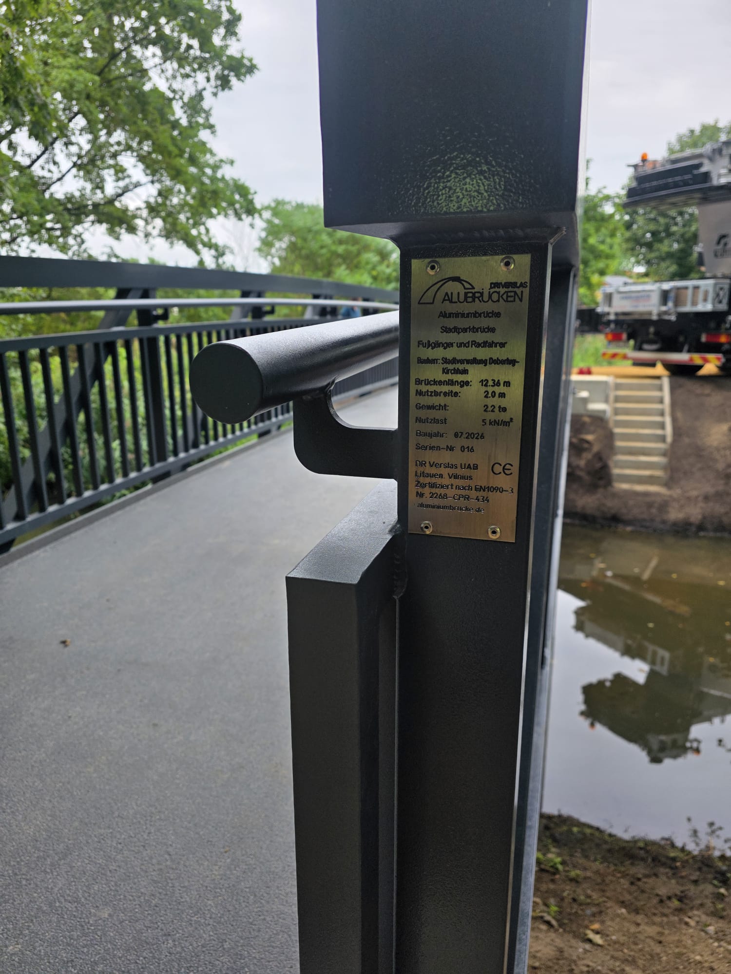 CE data plate of the Doberlug-Kirchhain aluminium bridge, certified to EN 1090-3